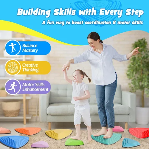 Vista 2 de Stepping Stones para niños, 10 juguetes sensoriales antideslizantes, juego interior y exterior que promueve el equilibrio, la coordinación