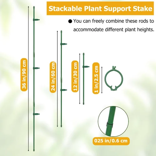 Vista 2 de 20 estacas de soporte para plantas, altura ajustable, para jardín, con 40 clips para plantas y 10 tubos de conexión para orquídeas, rosas, peonías