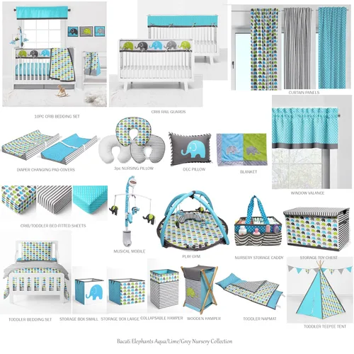 Vista 9 de Bacati - Juego de ropa de cama de 3 piezas para niños pequeños (aguamarina/lima/gris)