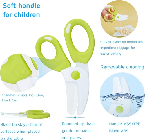 Vista 4 de Juego de tijeras de comida para bebés, tijeras de cocina portátiles de seguridad con estuche de viaje portátil, juego de tijeras de alimentos