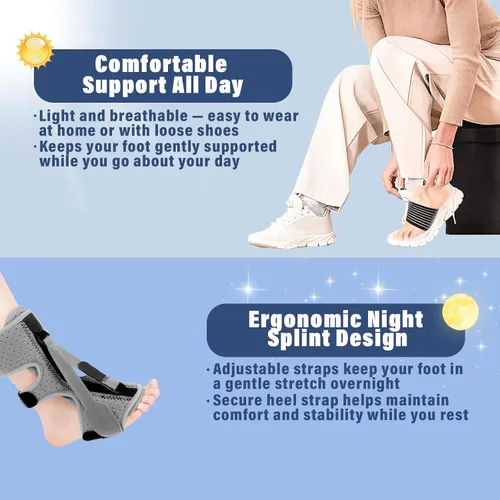 Vista 5 de Férula nocturna para fascitis plantar, diseño mejorado con 3 correas ajustables para tendinitis de Aquiles para aliviar la fascitis plantar
