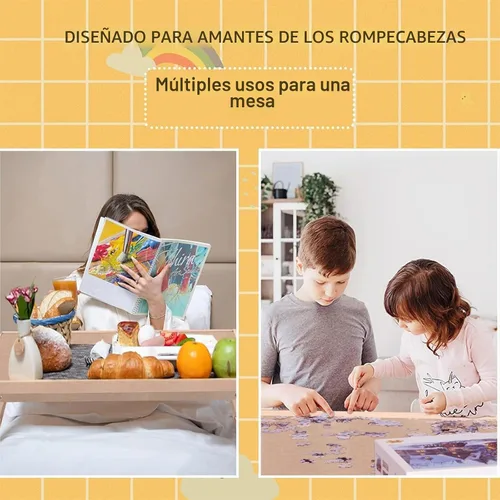 Vista 7 de Mesa de rompecabezas con cajones, 1500 piezas, tablero de rompecabezas y patas plegables (color almendra)