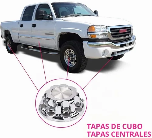 Vista 8 de PIT66 Tapacubos centrales de rueda de 8 lengüetas, compatibles con Chevy Silverado GMC Sierra 1500/99-08 Silverado Sierra 2500/00-08 Suburban/ 02-06