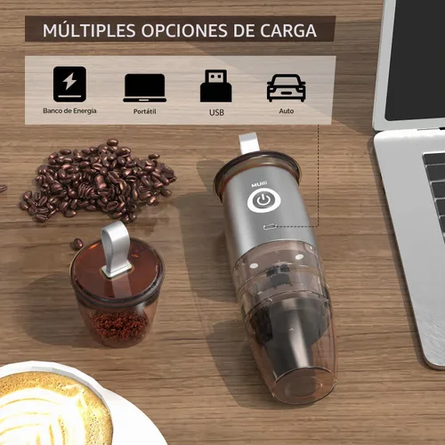 Vista 2 de Mulli Molinillo de café portátil, molinillo eléctrico para café, molinillo de rebabas ajustable con 5 ajustes precisos de molienda para goteo