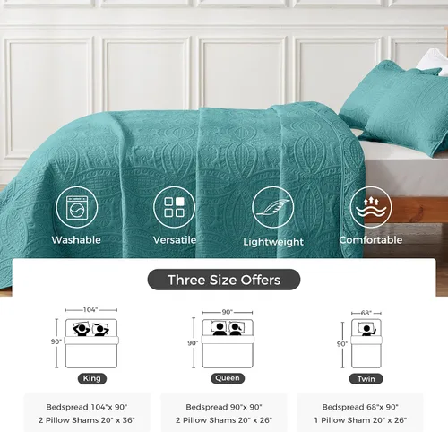 Vista 6 de VEEYOO 3 Pieces Bedspread Oversized Queen - Ultrasonic Embossing Lightweight Quilt Set, Soft Microfiber Reversible Coverlet for All Seasons