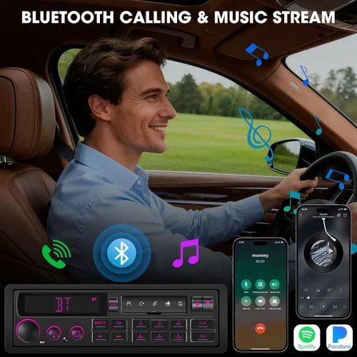 Vista 7 de Receptor estéreo de coche retro Bluetooth: Radio de aspecto clásico europeo