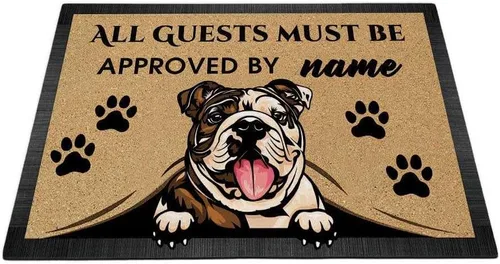 Vista 29 de Tapete personalizado con nombre de perro que mira al perro Cocker Spaniel, todos los invitados deben ser aprobados por alfombras para decoración