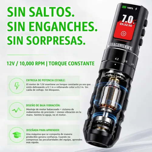 Vista 3 de Dragonhawk Kit de máquina de tatuaje inalámbrico A3 Pro con impresora