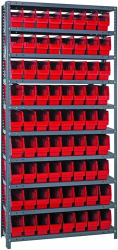 Vista 358 de Quantum QSBU-245BK Heavy Duty Shelving Unit with (7) Shelves and (24) QUS245 Black Bins for Garage Warehouse Storage Distribution 400 lb Load
