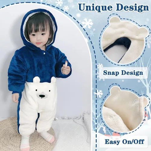 Vista 4 de Fairy Baby Traje de nieve para bebé recién nacido, oso enterizo, abrigo cálido de invierno para niñas y niños de 0 a 18 meses