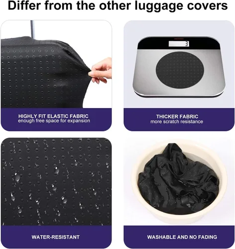 Vista 4 de Protector de equipaje de viaje protector de maleta lavable antiarañazos fundas de equipaje de elastano Negro S Fit 19-21 Inch Luggage