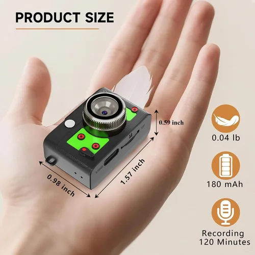 Vista 6 de Mini cámara retro con llavero – Cámara digital pequeña FHD de 1080P con lente de 2 MP, pantalla de 0.96 pulgadas y adaptador OTG con tarjeta de 16