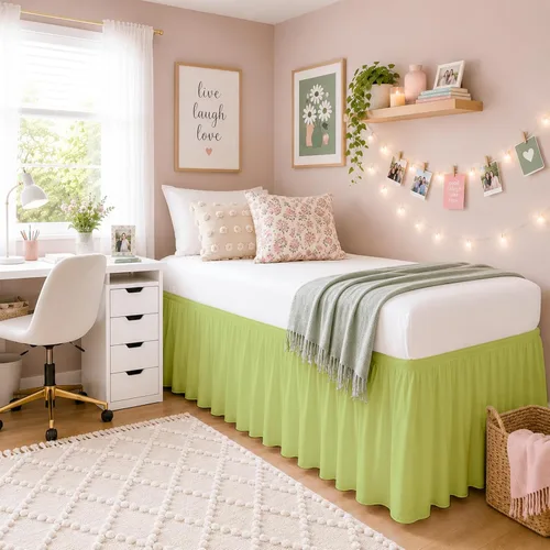Vista 17 de SlumberWell Falda de cama de microfibra extra larga con volantes para dormitorio de collage, panel de tres lados, fácil ajuste y elegante