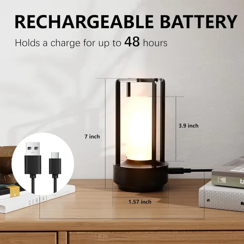 Vista 4 de Lámpara de mesa Anznzem, lámpara LED recargable inalámbrica portátil, lámpara de mesita de noche de metal con atenuación de 3 colores, lámpara