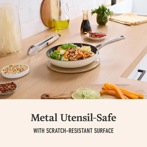 Vista 5 de Calphalon Sartén de cerámica antiadherente de 8 pulgadas, sartén de cerámica fácil de limpiar para sellar, saltear, utensilios de cocina sin PFAS