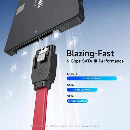 Vista 2 de Cable Matters Paquete de 3 cables SATA SATA de 90 grados – 18 pulgadas, SATA III 6Gbps de ángulo recto para SSD, HDD, unidades de CD/DVD, disco Rojo
