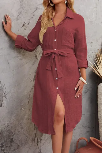 Vista 3 de Kalssior Womens Swimsuit Cover Up V Neck Collared Button Down Shirt Long Sleeve Side Split Beach Cardigans