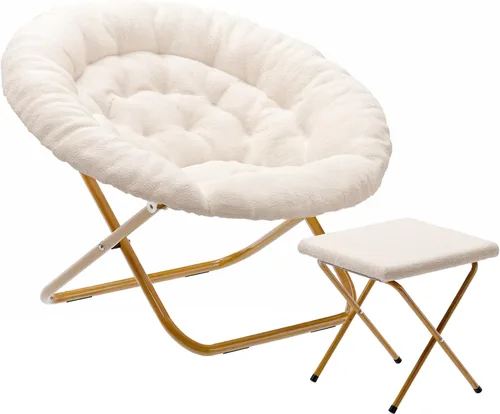 Vista 8 de Flash Furniture Gwen - Silla plegable de gran tamaño con otomana, silla lunar de piel sintética, marco de acero duradero, para dormitorio
