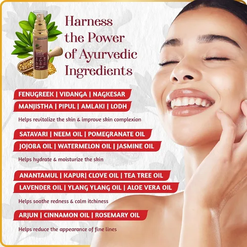 Vista 3 de ROOTS AND HERBS Tratamiento natural de néctar ayurvédico para la piel, 100% para piel hidratada y brillante, suero alimenticio vegano de fenogreco