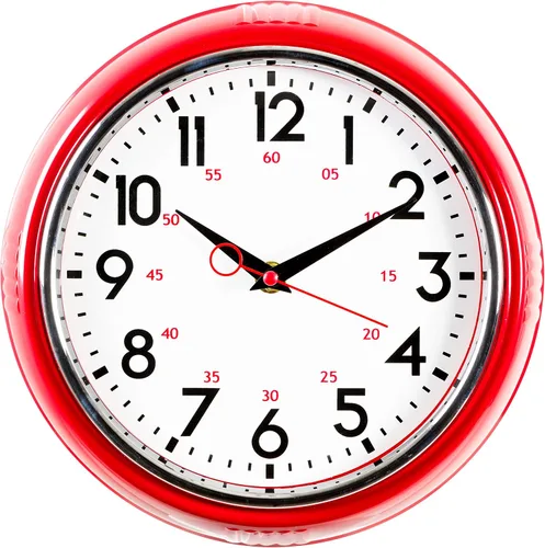 Vista 13 de Kiera Grace, reloj de pared retro con bisel cromado y lente de vidrio convexo, de 9.5 pulgadas, Plástico, Verde, 9.5