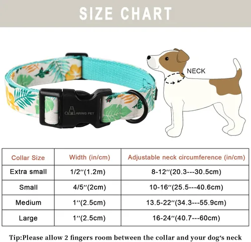Vista 6 de Aring Pet Collar de algodón, ligero y ajustable, con hebilla de liberación rápida, para perros pequeños, medianos y grandes, para cachorros, M, Hoja