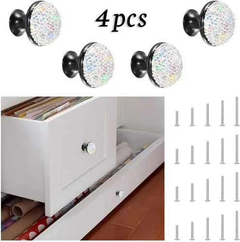 Vista 6 de SAVORI Pomos decorativos para cajones, pomo de cristal diseñado con diamantes de imitación para armario, armario, tiradores con tornillos