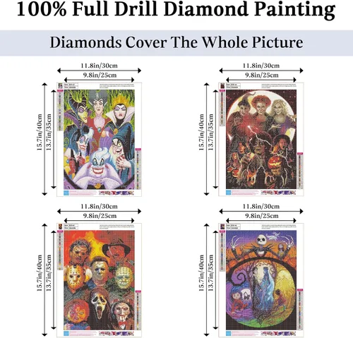 Vista 2 de JAKI Paquete de 4 piezas de arte de diamantes para adultos, kits de pintura de diamantes de dibujos animados para adultos principiantes, arte DIY