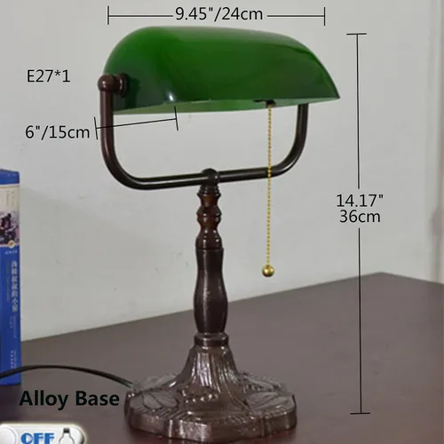 Vista 4 de Lámpara de mesa tradicional de Bankers, luces de escritorio de lectura para dormitorio, mesita de noche, oficina, interruptor de cadena, base