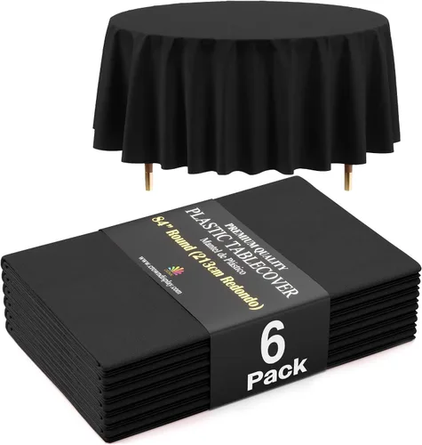 Vista 76 de Exquisite 66% Thicker Premium Aqua Round Tablecloth 0.5 Mil 6 Pack Plastic Table Cloth Disposable 84 Inch Round Plastic Tablecloth Won't Tear Easily