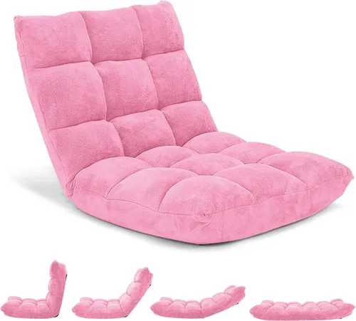 Vista 14 de Byroce - Silla plegable para juegos de suelo, ajustable de 14 posiciones, sofá cama con soporte para espalda, sillón reclinable para meditación Café