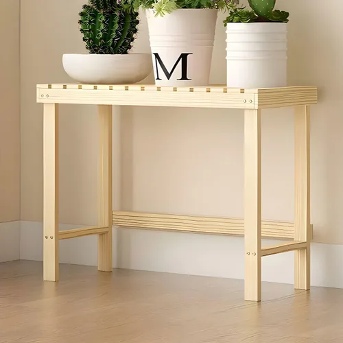 Vista 22 de Soporte rectangular para plantas de madera maciza de 1 nivel, 4 patas, flores, suculentas, rábano verde, de una sola capa, escalera de balcón Marrón