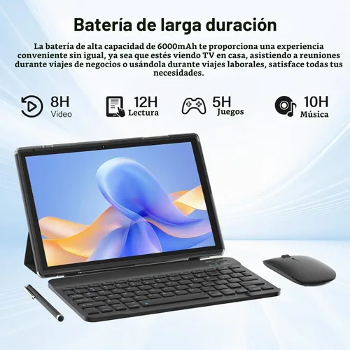 Vista 2 de Tablet Tablet Android 15 de 10 pulgadas con teclado Stylus 8GB RAM 2 en 1 Tablets incluye mouse y funda protectora, batería de larga duración