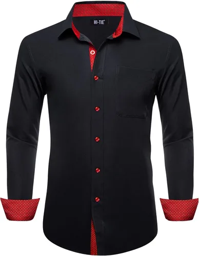 Vista 27 de Hi-Tie Camisa de manga larga jacquard con contraste interior sin arrugas para hombre