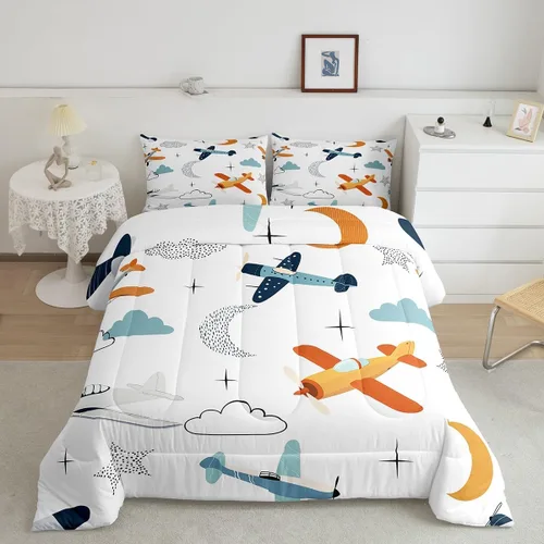 Vista 14 de Castle Fairy Juego de edredón con diseño de gato lindo para niños, tamaño twin, juego de ropa de cama con hojas de flores, luna, noche y cielo