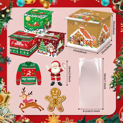 Vista 4 de Suministros para fiestas de Navidad, caja de tarjetas de felicitaciones, cajas de regalo para regalo de Navidad, cajas de regalo de papel navideño