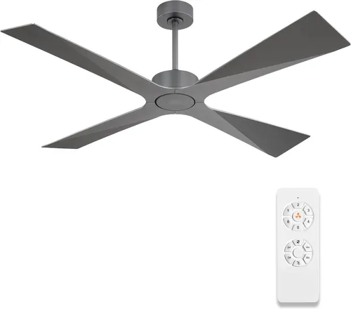 Vista 9 de WINGBO Ventilador de techo para exteriores de 54 pulgadas sin luces, 4 cuchillas de plástico ABS, motor CC reversible, control remoto de 6 Negro