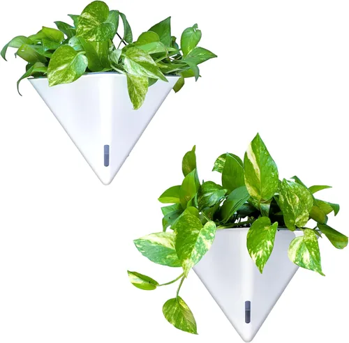 Vista 9 de LaLaGreen - Maceteros de pared para plantas de interior, paquete de 2, 12 pulgadas, grandes con autoriego, negro, geométrico, colgante, florero