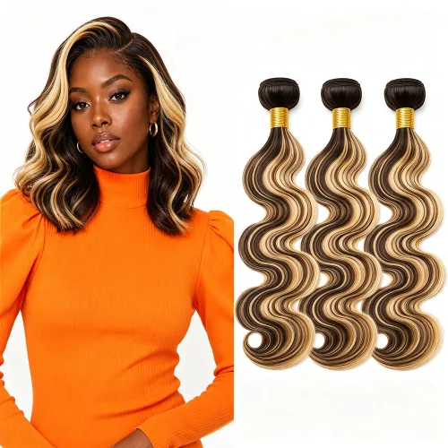 Vista 96 de P4613 Cabello humano rizado onda profunda marrón y paquetes mixtos 8 10 12 P4613 Ombre Marrón-Rubio-DP
