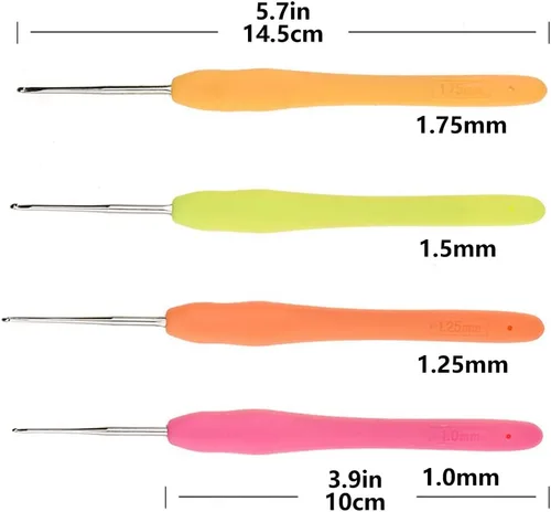 Vista 4 de Lind Kitchen 4 ganchos de ganchillo, kit de ganchos de ganchillo de encaje con mango multicolor, agujas de metal para tejer con asas suaves