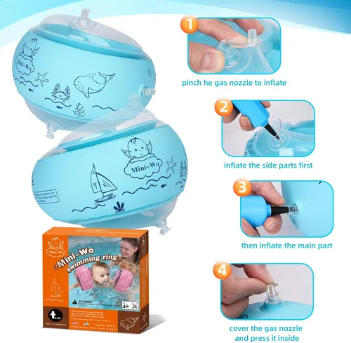 Vista 7 de Flotadores inflables de brazo para niños, bandas de brazo de natación rosa y azul para piscina, flotadores de brazo para piscina, alas de agua