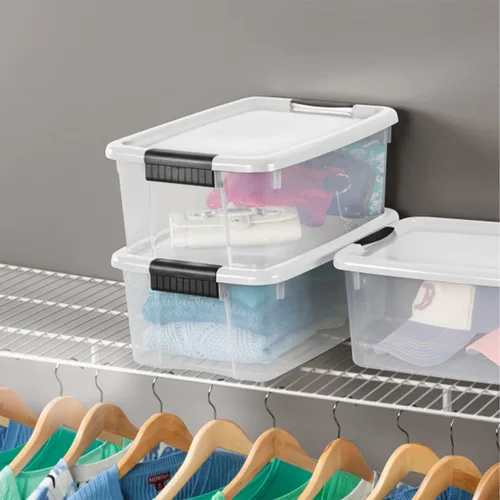 Vista 5 de Sterilite - Caja de almacenamiento de 18 cuartos de galón con tapa blanca y base transparente, paquete de 12 Heavy-Duty and Stackable Plastic
