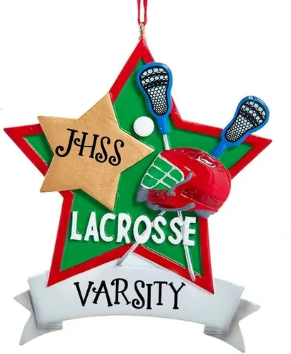 Vista 2 de Adorno de Navidad personalizado de Lacrosse, bola de palo de lacrosse, jugador de equipo deportivo, decoración de árbol de vacaciones, regalo