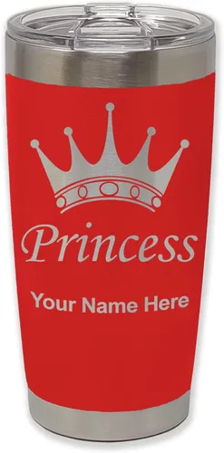 Vista 27 de LaserGram Vaso aislado al vacío de 20 onzas, corona de princesa, grabado personalizado incluido (negro)