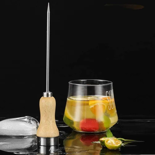 Vista 7 de Fireboomoon Paquete de 3 palillos de hielo de acero inoxidable con mango de madera de seguridad para el hogar, cocina, restaurante, bar