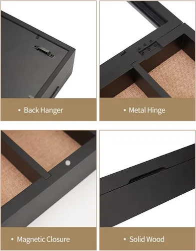 Vista 6 de Caja de sombra grande de 12 x 16 pulgadas con estantes, caja de sombra con estantes extraíbles para medallas en miniatura y coleccionables