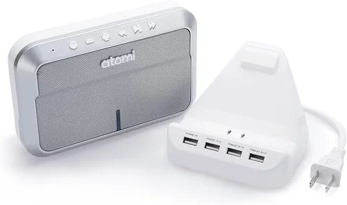 Vista 4 de Atomi Sound Hub - Altavoz inalámbrico Bluetooth portátil más estación de carga USB de 4 puertos