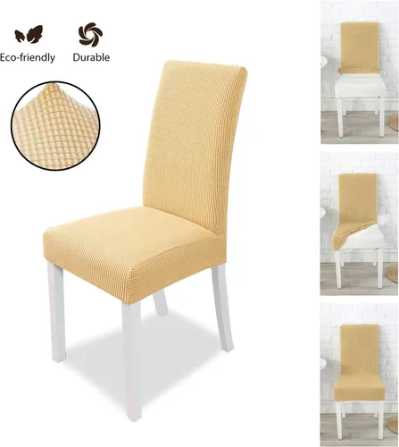 Vista 2 de PETCUTE Juego de 2 fundas elásticas para sillas de comedor, fundas de elastano para sillas de comedor, color beige