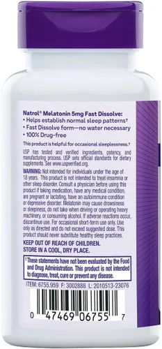Vista 3 de Natrol® Melatonina tabletas de disolución rápida de 0,00018 oz sabor fresa 250, 1