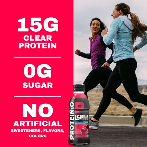 Vista 4 de Protein2o - Bebida a base de agua con infusión de 15 gramos de proteína de suero, sabor cereza, botella de 16.9 oz (paquete de 12)