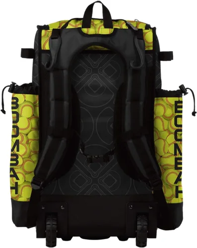 Vista 3 de Boombah Superpack Bolsa híbrida para bate rodante, color negro, amarillo óptico/rojo, versión con ruedas y mochila